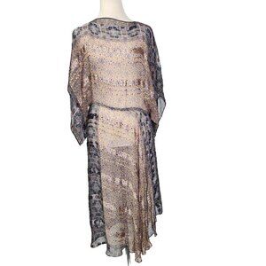Saks 5th Avenue 100% Silk Sheer Dress Floral Short Sleeve Knee Length Size 6